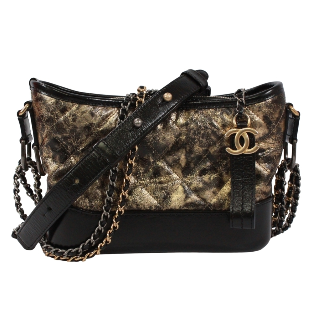 CHANEL Gabrielle de Chanel Hobo Shoulder Bag, Leather, Black & Gold, Women's